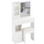 Petit meuble-lavabo American Design avec profondeur de 29,2 po, tiroir à gauche, miroir coulissant à droite, rangement multicouche et tabouret rembourré, tabouret haut de style blanc de 50,4 po pour les espaces