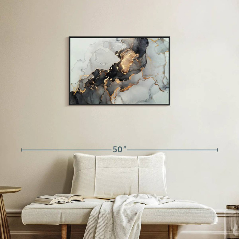 Black And Gold Splash, Floating Frame Black, 31" X 21"