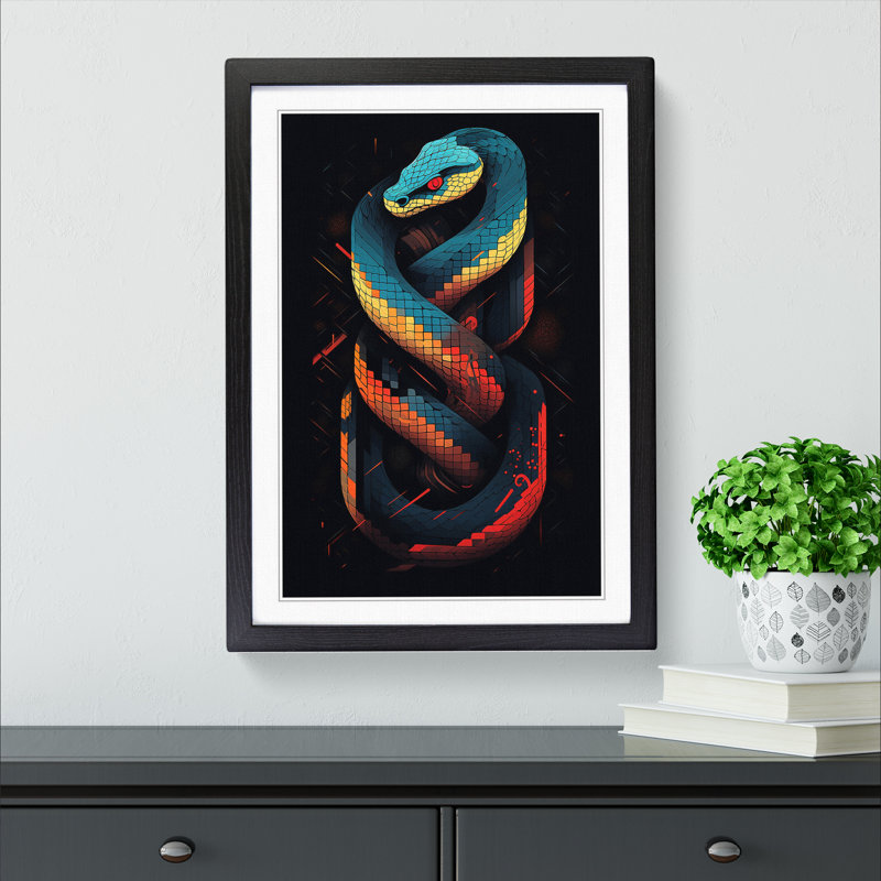 Snake Geometric No.2 - Framed Print, 64cm H x 46cm W x 2cm D, Black 