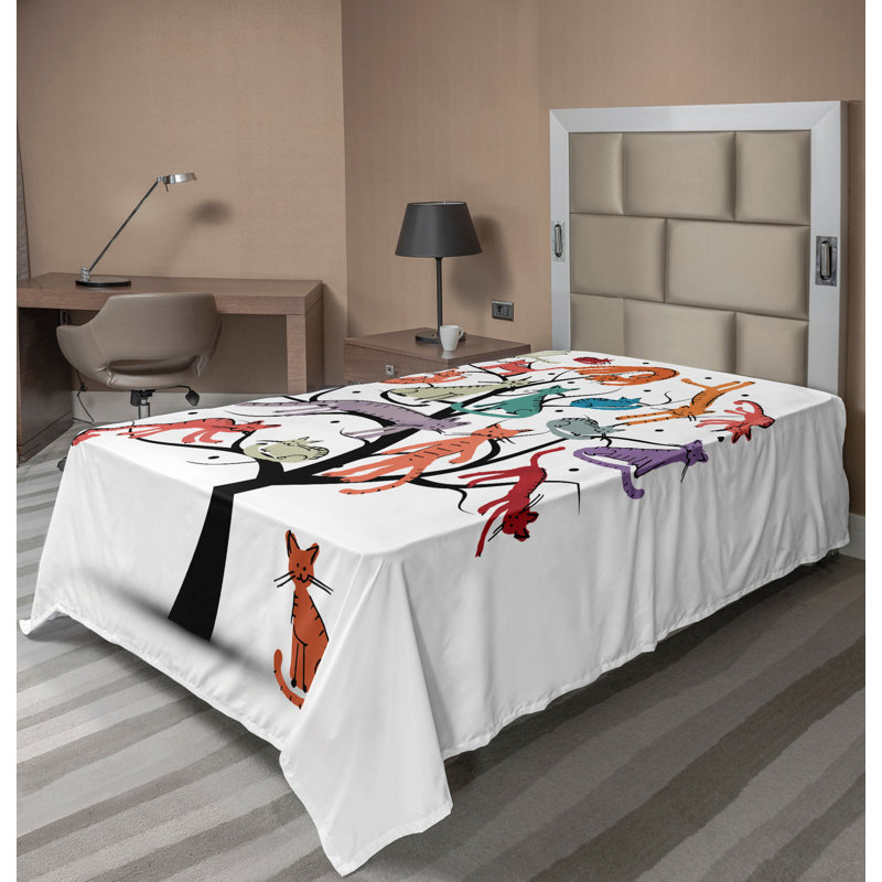 Multicolore arbre à chat Ambesonne, Drap plat pour lit simple TG