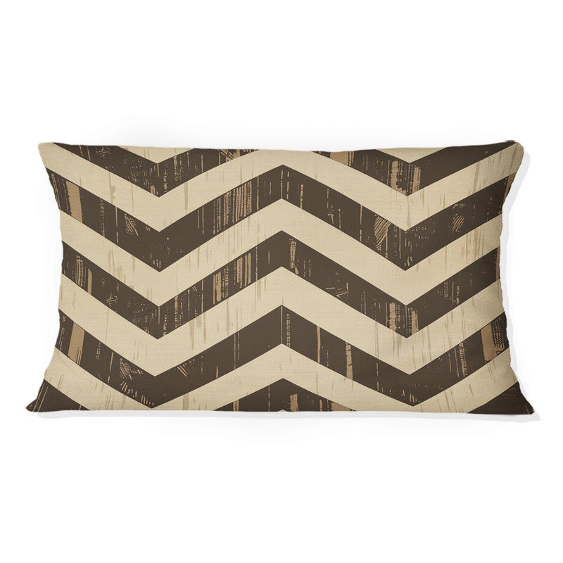 Coussin lombaire brun à motif de chevrons Glam Print I - Mid-Century