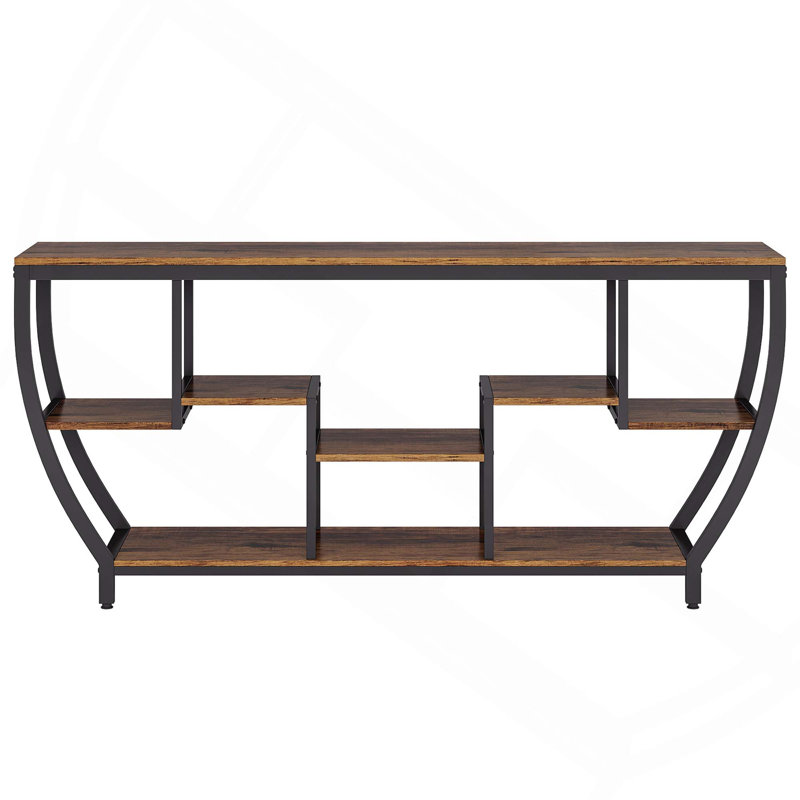 709 Inch Industrial Console Sofa Table With 7-Tier Storage Shelves For Living Room, Hallway, Or Foyer