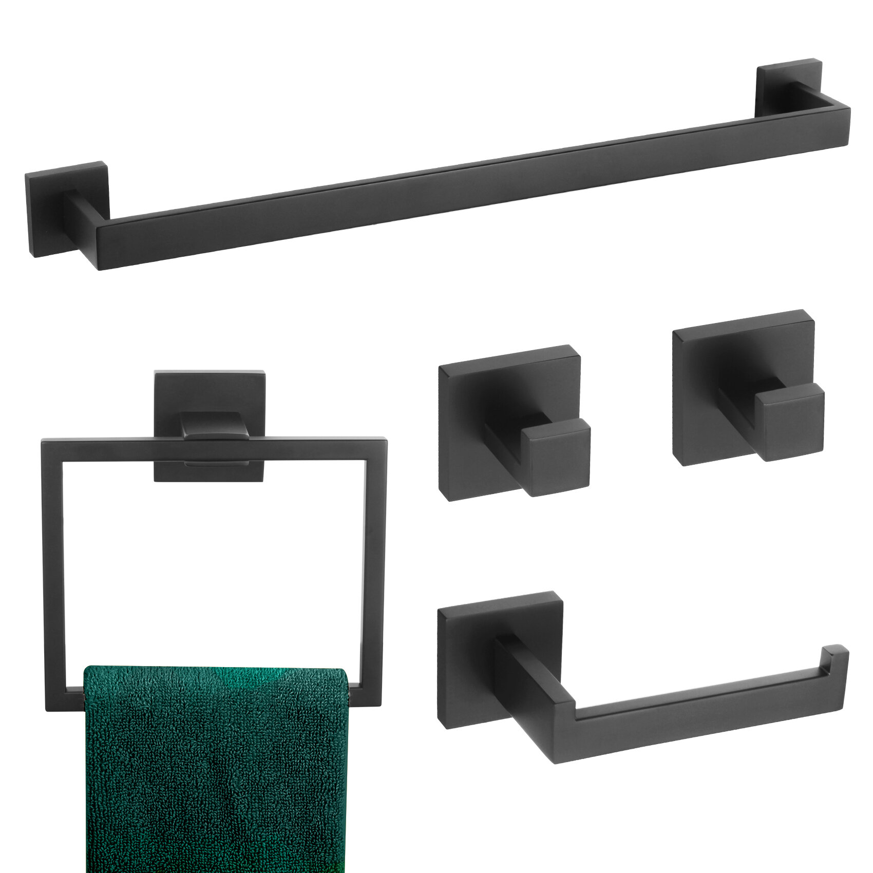 FORIOUS 5-Piece Matte Black Decorative Bathroom Hardware Set in the  Decorative Bathroom Hardware Sets department at