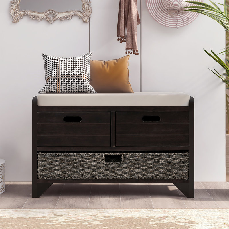 Banc de rangement avec panier amovible et 2 tiroirs, Espresso