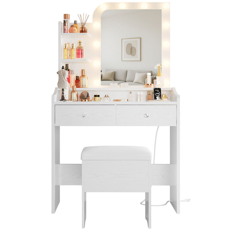 12 LED Bulbs Makeup Vanity with 3 Light Modes, USB Charging Ports and Organized Drawers 