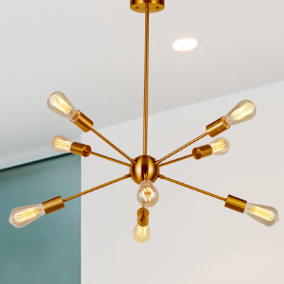 Lustre spoutnik moderne en nickel brossé à 8 lumières pour le salon, la cuisine, la salle à manger, etc.