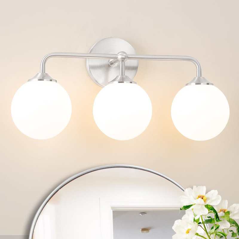 Luminaire de meuble-lavabo moderne avec abat-jour en verre blanc laiteux, applique murale 2 lumières pour salle de bain, miroir et coiffeuse, fixation réversible, compatible avec une ampoule E26
