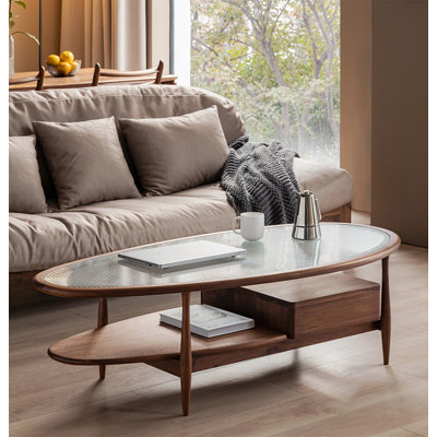 Table basse en verre trempé et bois massif