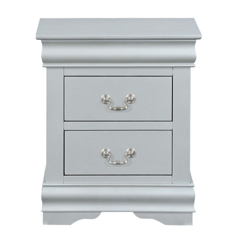 Table de chevet 2 tiroirs Platinum au design classique et amplement de rangement pour les chambres traditionnelles