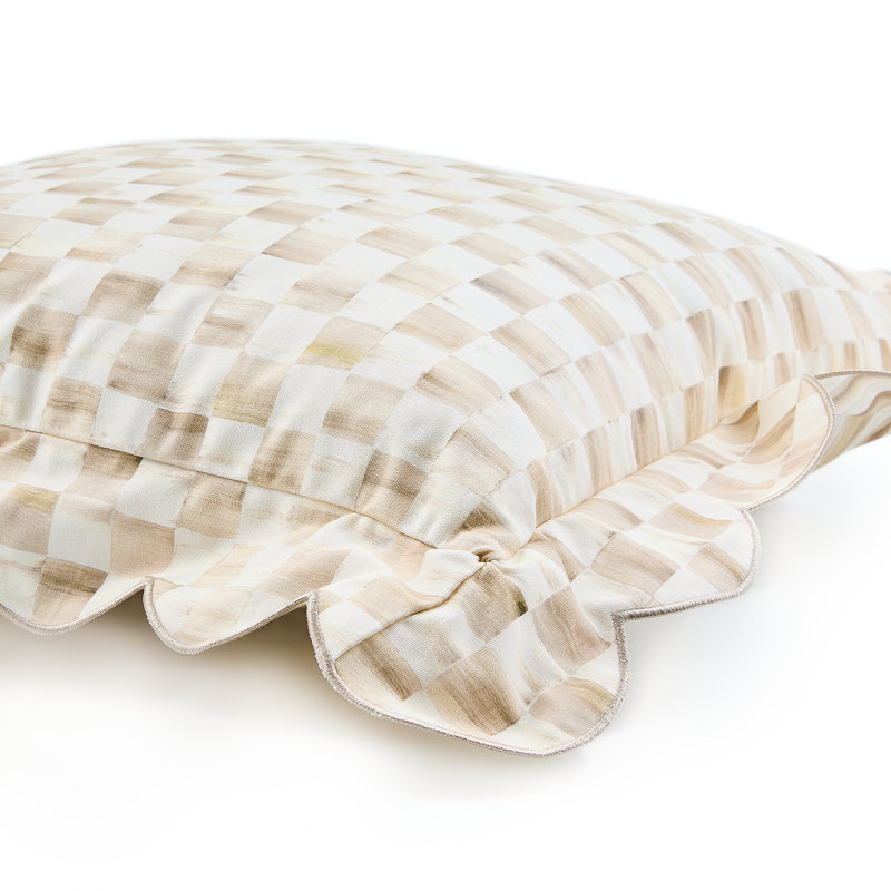 Mocha Check Reversible Scalloped Pillow, Square 20", Ivory/Gray