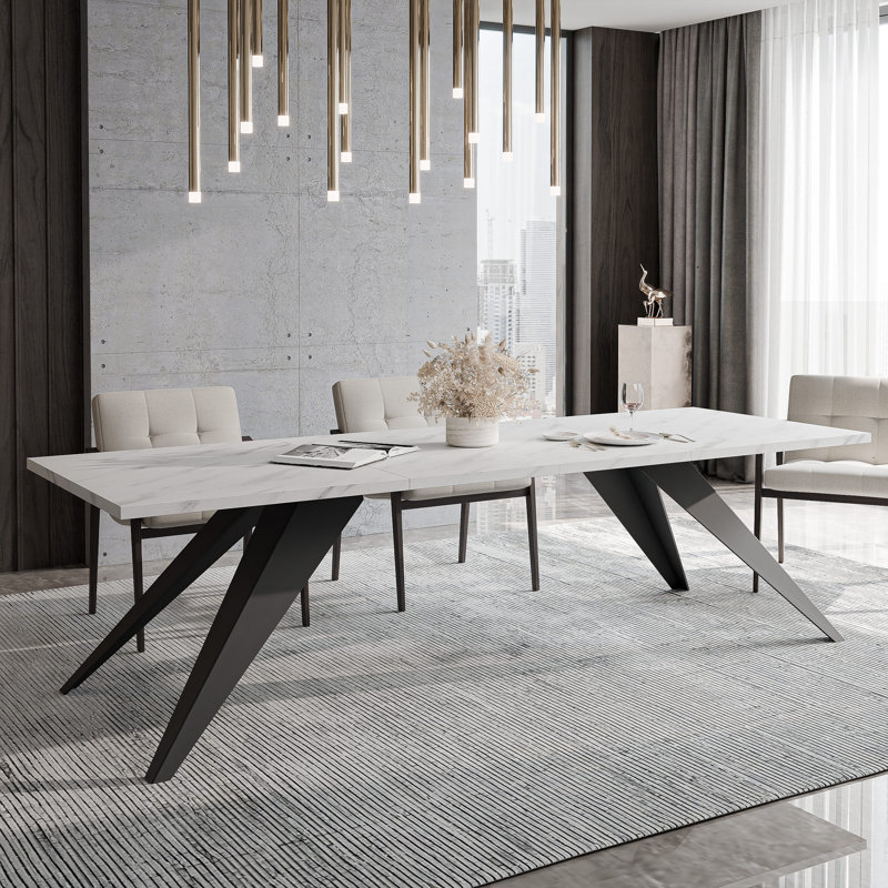 Metal Base Dining Table, Bellato Grey, Black, 76cm H x 160cm W x 90cm D
