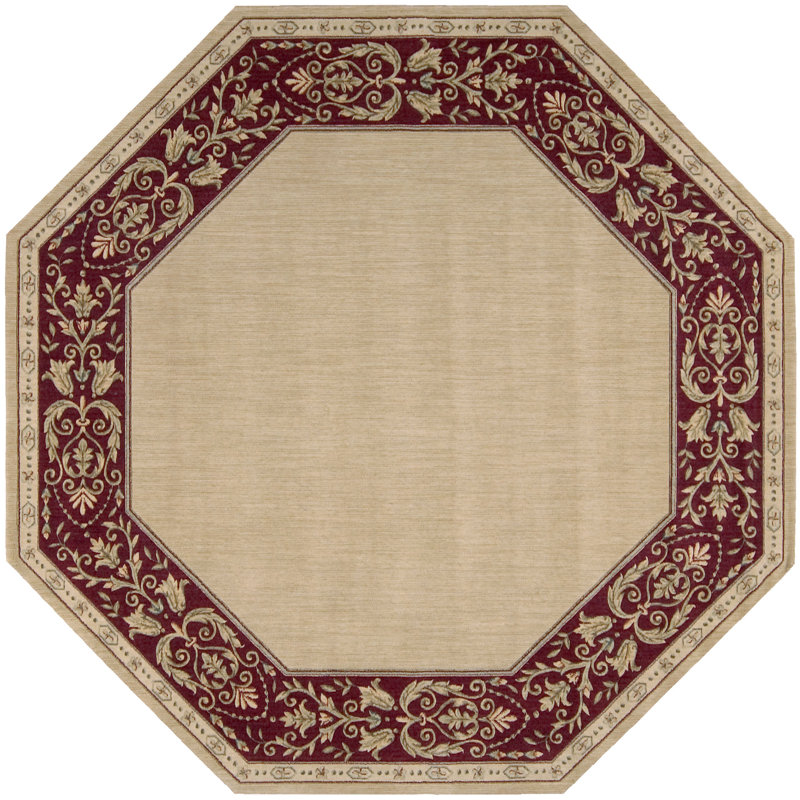 Beige Handmade Wool Octagon Area Rug