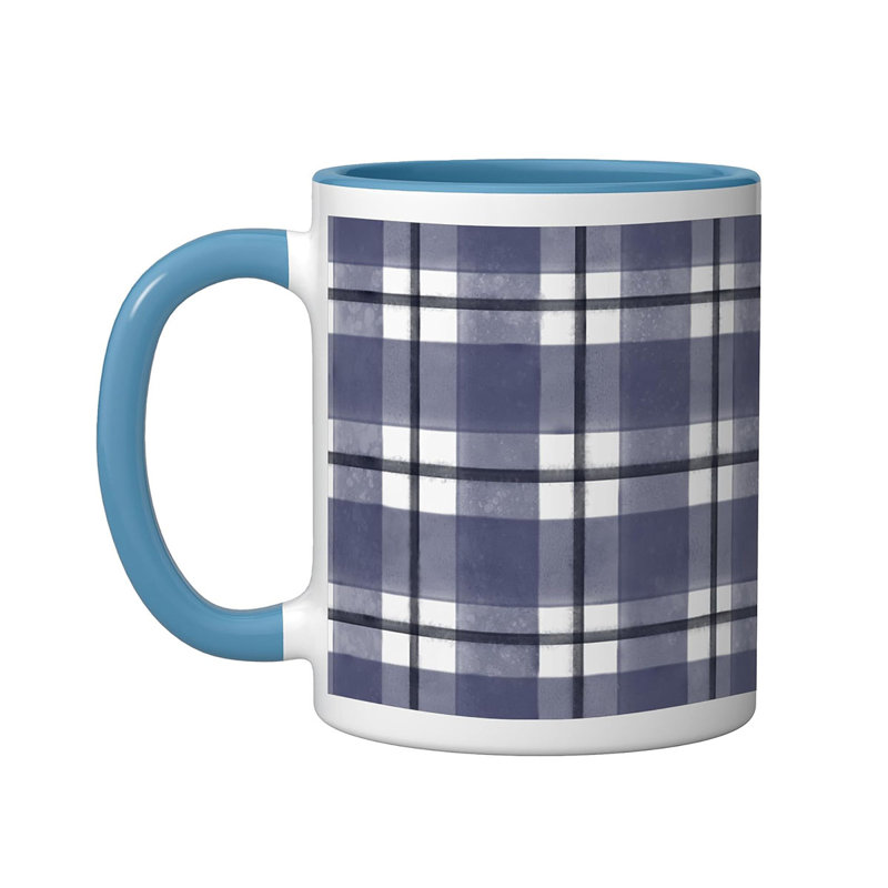 Blue Gingham Check Ceramic Mug, Blue/White, 11oz