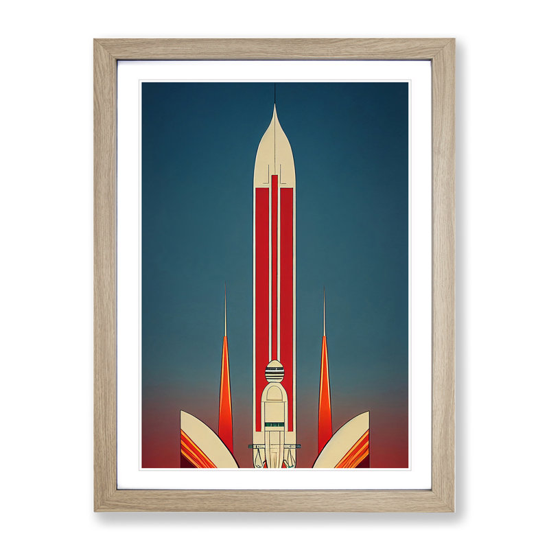 An Exciting Spaceship Rocket - Single Picture Frame Print, 64cm H x 46cm W x 2cm D, Oak 
