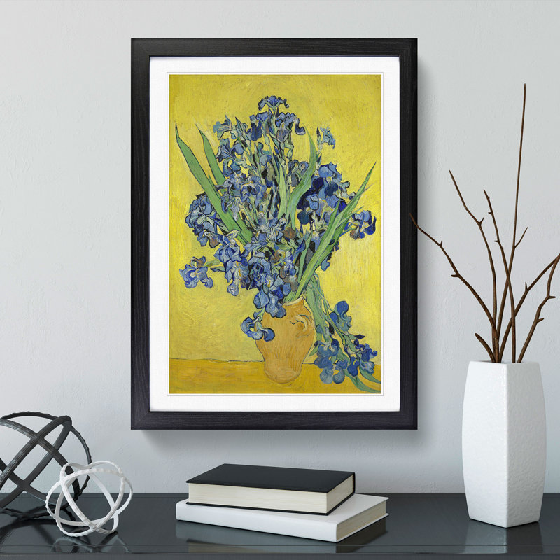 Iris Flowers in a Vase by Vincent Van Gogh - Picture Frame Painting, Black, 48cm H x 36cm W x 2cm D