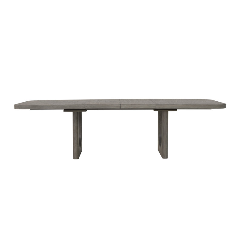 Gray Oak Extendable Rectangular Dining Table with Double Pedestal
