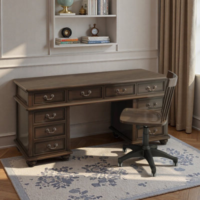 Dark brown ten-drawer strong storage writing desk