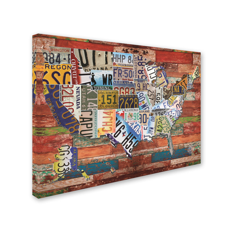 «USA Licence Plate on Colorful Wood», impression sur toile, H 14 po x l 19 po x P 2 po