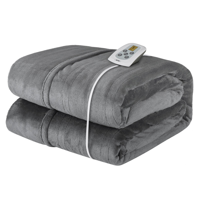  Couverture chauffante électrique en flanelle avec 10 niveaux de chauffage, Jeté, Gris