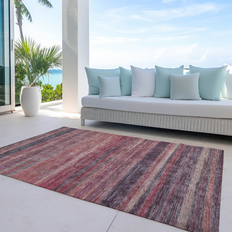 Paprika Stripe Synthetic Washable 3' x 5' Rug