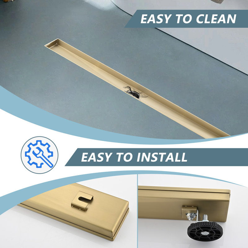 Linear Shower Drain With Quadrato Pattern Grate,304 Stainless Steel Rectangle Shower Floor Drain,With Leveling Feet,Hair Strainer