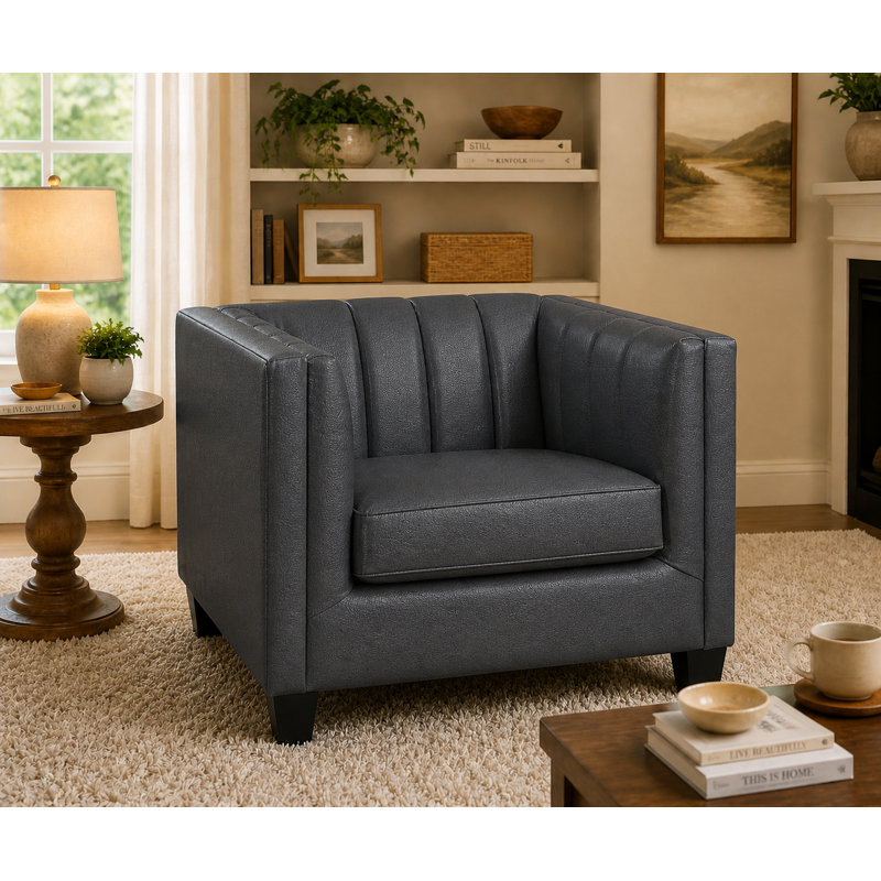 Fauteuil Telfair, Cuir véritable ardoise