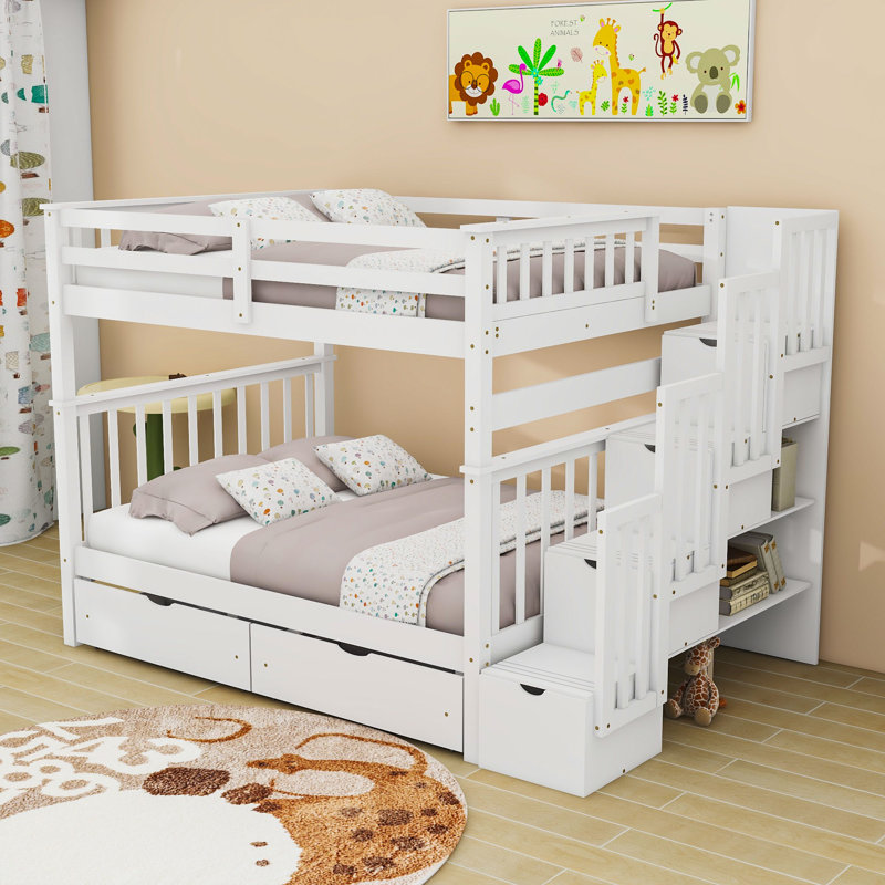 Emils Kids Full Over Full Bunk Bed with Drawers, White