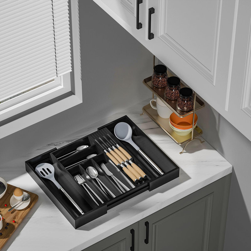 Bambou-Argenterie-Tiroir-Organisateur-Cuisine, Porte-ustensiles extensible Porte-ustensiles Couvertures de rangement réglables