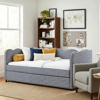 Modern Linen Upholstered Twin Size Daybed with Twin Size Pop Up Trundle Bed, with Charging Station