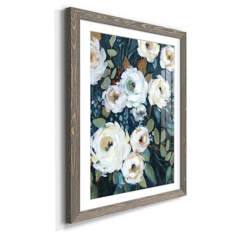 Douces pivoines I - Peinture encadrée sur papier, H 44 po x l 31 po x P 1 po, gris