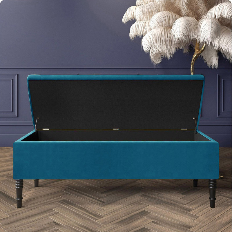 Paris Plain Ottoman Storage Bench - Plush Velvet Shoe Bench - Upholstered Footstool with Storage, Emerald Green Plush Velvet