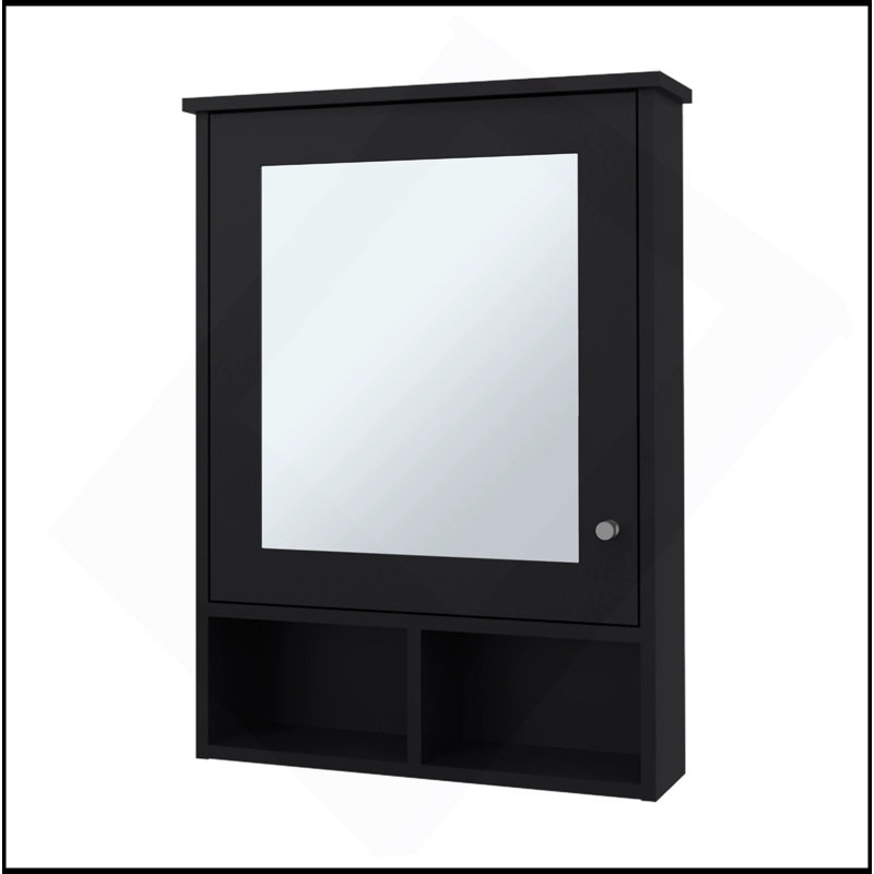 Armoire à pharmacie noire polyvalente avec porte et miroir inclus