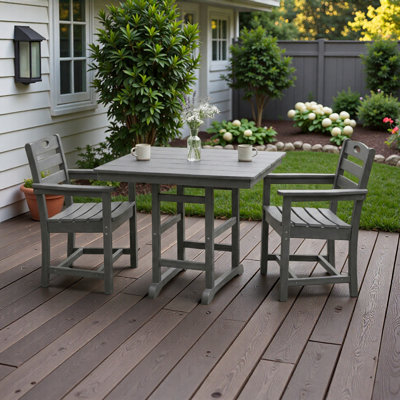 HDPE 3-Piece Outdoor Patio Dining Set With Square Table And 2 Armchairs