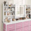 Coiffeuse 63 po avec miroir lumineux, commode en tissu 12 tiroirs avec miroir DEL à intensité variable 3 couleurs et pieds réglables-133258919