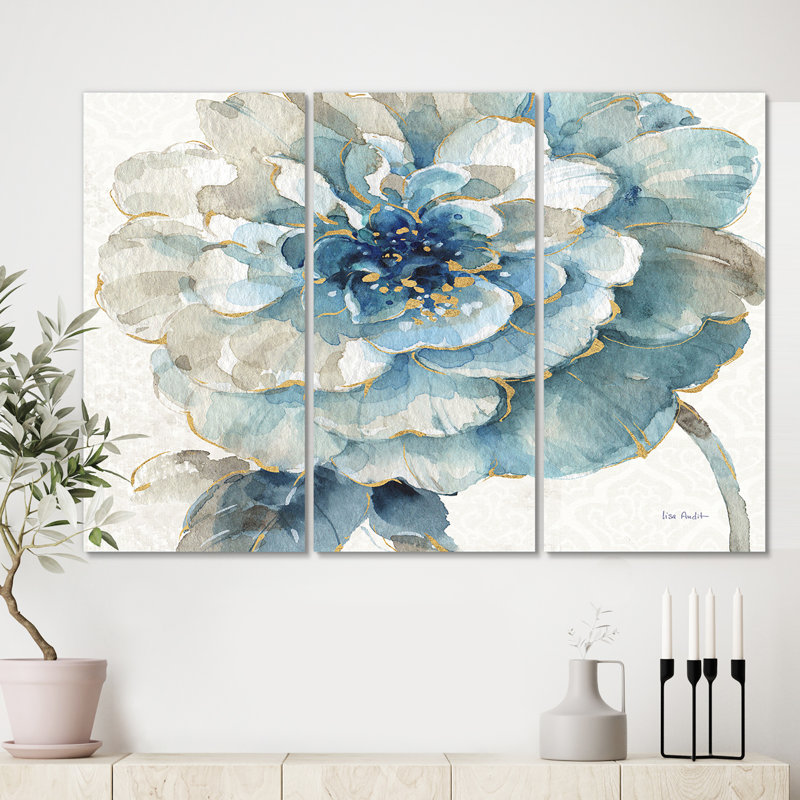 «Indigold Gold Country Flower», peinture à multiples images sur toile, H 40 po x l 60 po x P 1 po