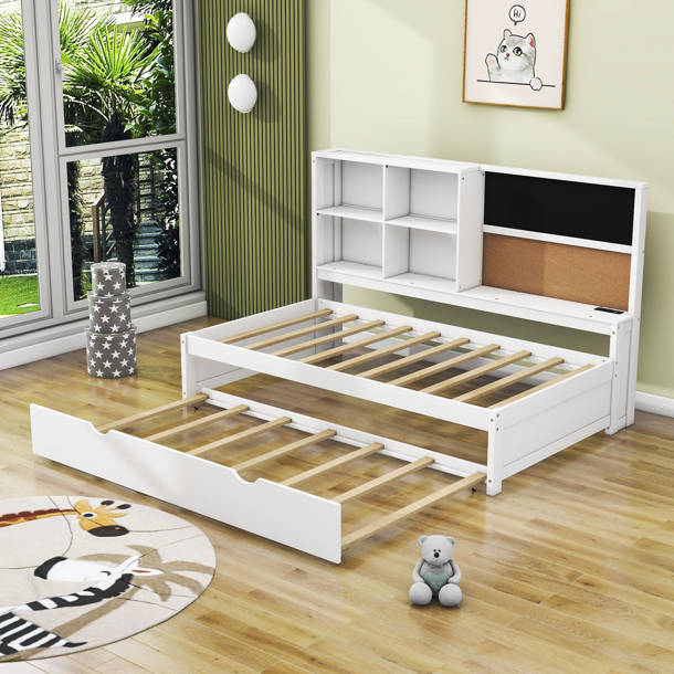 Wildon Home® Barnerd Wooden Daybed with Shelves, Blackboard, USB Ports ...