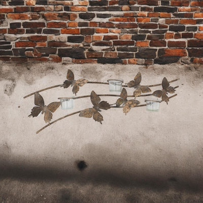 Metal Butterfly Wall Candle Holder | Antique Distressed Decorative Wall Mounted Candle Holder Home Accent