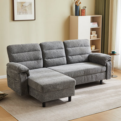 3-Seat Sectional Sofa - Modular Deep Seat Sleeper Couch with Ottoman, Comfy Upholstered Furniture for Living Room, Apartment, Office