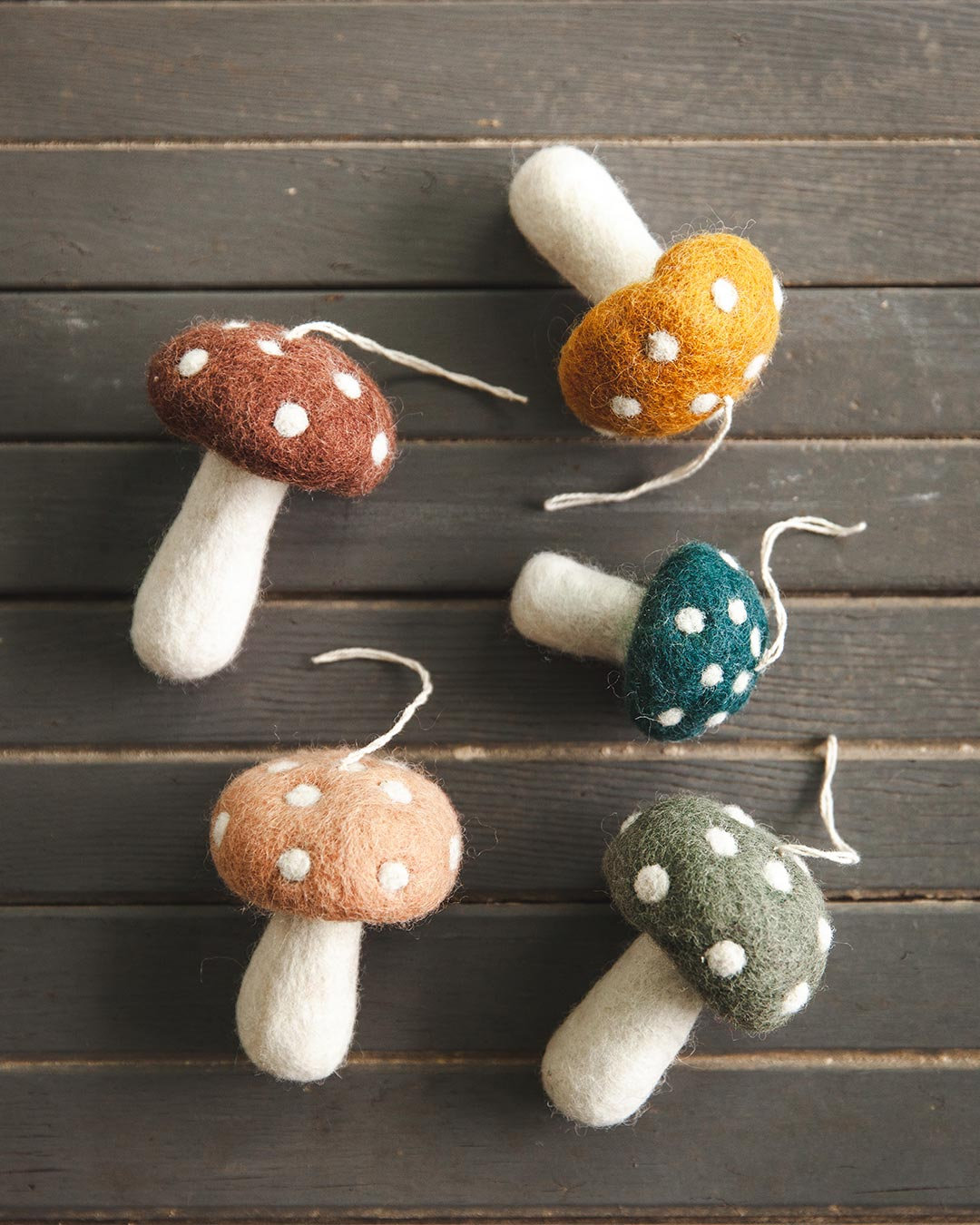 Felted Mushroom Ornament, Moss, 3.5" H x 2.5" W x 2.5" D