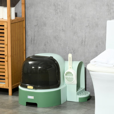 Cat Litter Box With Lid, Covered Litter Box, Easy To Clean & Open Including Openable Front Cover, Litter Scoop, Green