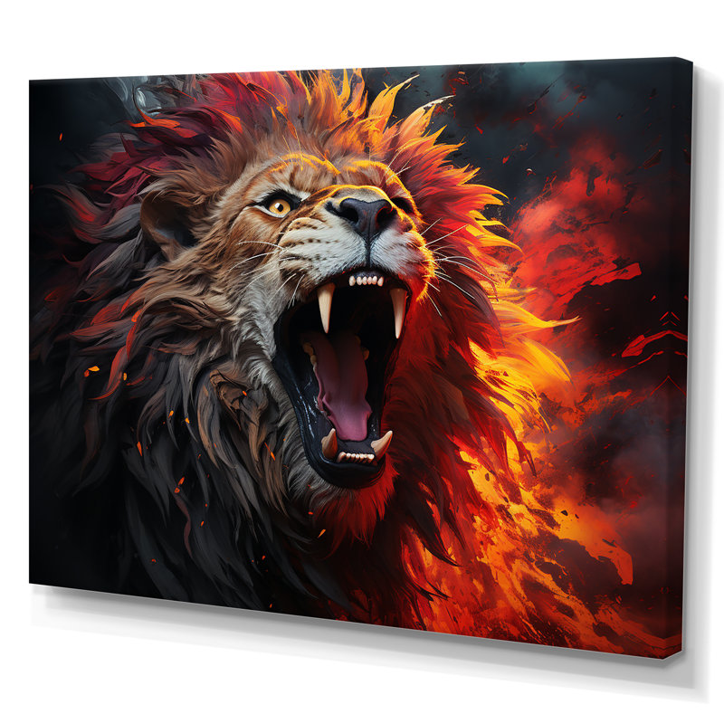 Lions rugissants - impression, H 12 po x l 20 po x P 1 po, Toile tendue