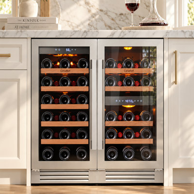 30" 61-Bottle 3-Zone Wine Cooler Combo, 2-Piece 15" Built-In & Freestanding Wine Refrigerator, 6 Cu. Ft. Compressor Cooling with 40–65°F Control, UV Double Glass, LED Lights, Hidden Hinges, Frost-Free & Front Vent (2 units)