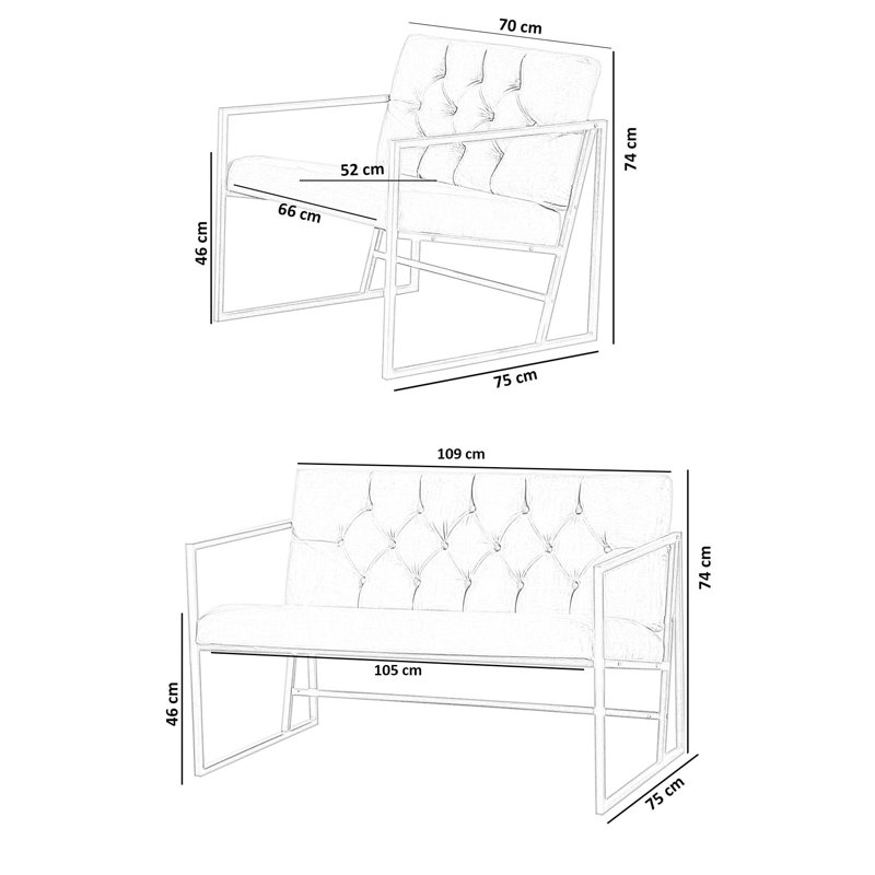 Ensemble de canapé élégant avec fauteuils à oreilles 3 pièces, couleur fumée | Cadre 100% métal et tissu 100% Babyface | Canapé: 42,9 po x 29,1 po x 29,5 po, fauteuils à oreilles: 27,6 po x 29,1 po x 29,5 po | Durable et élégant pour les salons modernes
