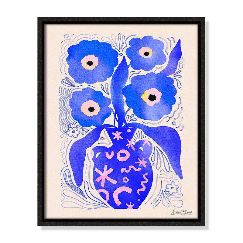 «Blue Flowers Matisse» par Bloom, Toile avec cadre, L 12,5 po x H 15,5 po, Flottant espresso
