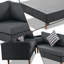 Ensemble de canapé d'extérieur en osier 4 pièces, ensemble de conversation pour patio avec coussins colorés, forme en L, table basse, deux coussins cylindriques, coussins gris et rotin noir
