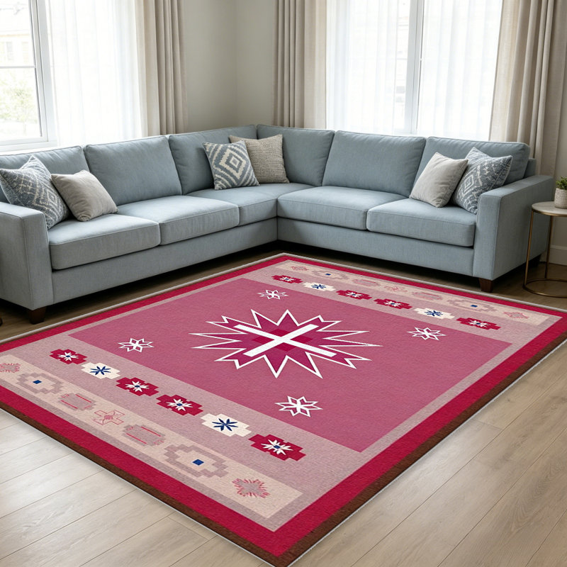 Pink Southwest Star carpet-easy to clean, machine-washable, soft and comfortable; suitable for door mats, kitchens, living rooms, bedrooms, corridors, and laundry areas. Easy to clean, durable carpet for home decoration.
