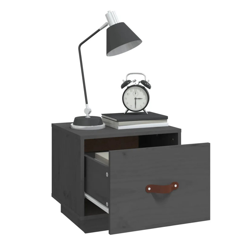 40cm W Solid Wood Bedside Table, Individual, Grey