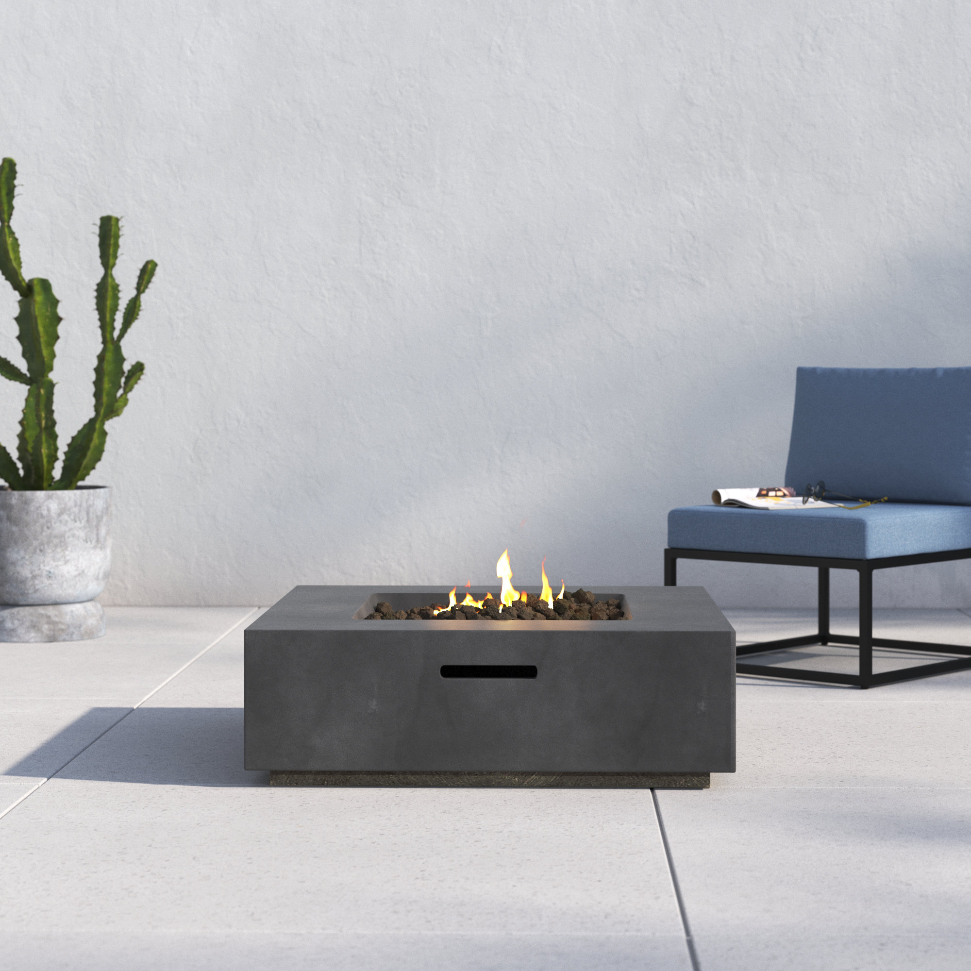 Rashid Fire Pit Table, Charcoal, 12" H x 34" W x 34" D