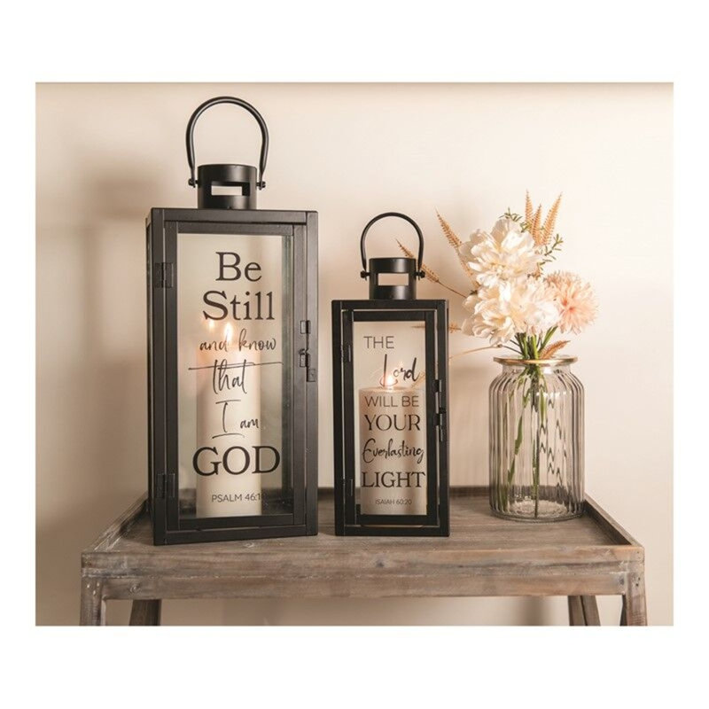  Ensemble de 2 lanternes noires en verre et métal - 15,75 po x 6,69 po