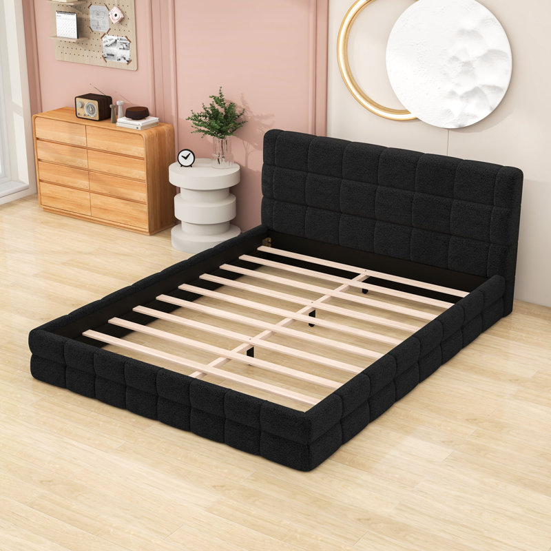 Grand lit plateforme tapissier avec tête de lit Luxurious, Noir, noir, noir, noir
